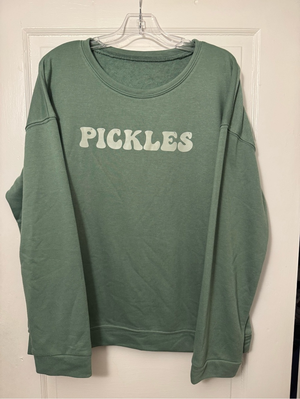 Green "PICKLES" Graphic Pullover Sweatshirt